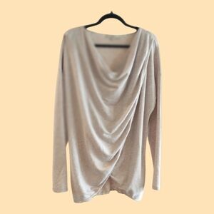 Max Studio Draped Cowl-Neck Long Sleeve Tunic in Light Beige